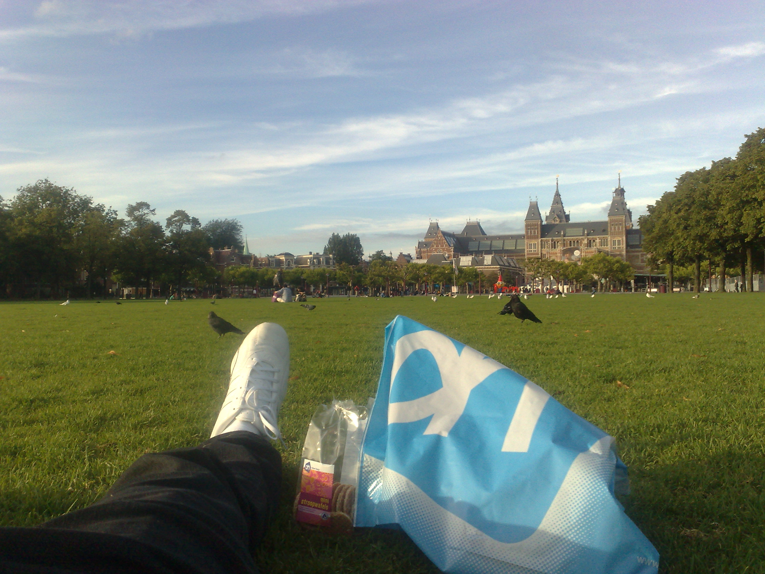 Picnic in the park - Albert Heijn bag, stroopwaffels and me on the Museumsplein :)